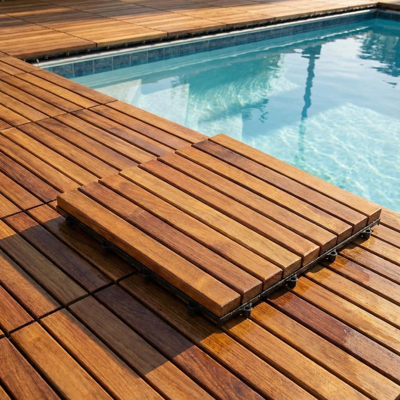 Bare Decor EZ-Floor in Solid Teak Wood, 1 Tile ONLY, Long Slat - Image 3